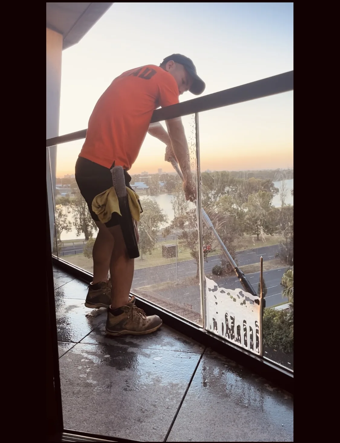 Balcony glass cleaning by Domain Services CL
